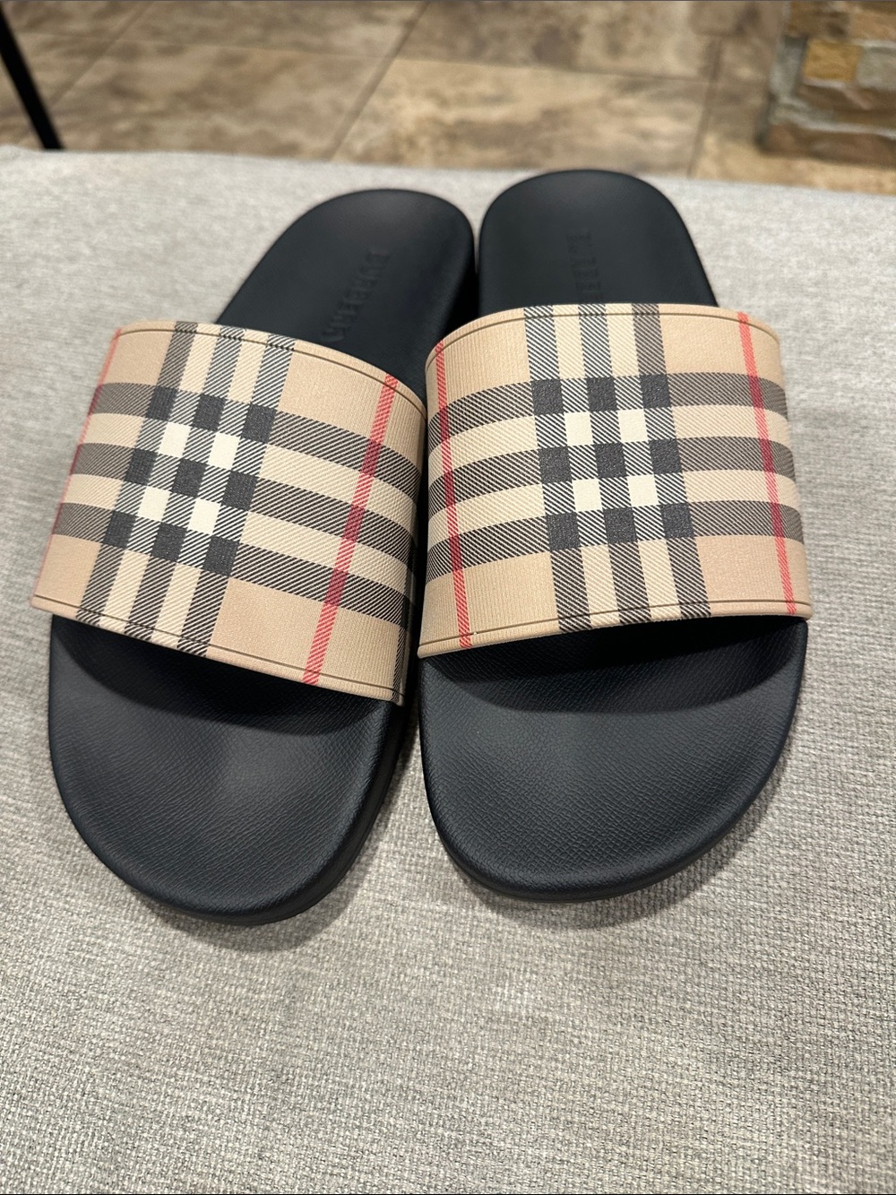 Black Footbed Nova Check Slide Sandals size 43